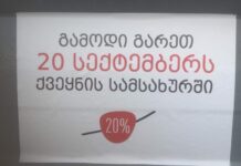 “გამოდი გარეთ, 20 სექტემბერს ქვეყნის სამსახურში” – აქტივისტებმა ზუგდიდში პლაკატები გააკრეს