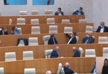 პარლამენტის სხდომათა დარბაზში აქტივისტებმა დეპუტატებს ფურცლები დააყარეს