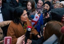 სალომე ზურაბიშვილი ორბელიანების სასახლესთან აქციის მონაწილეებს შეხვდა